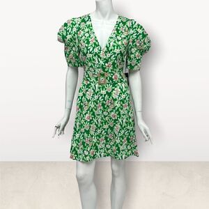 Milk‎ & Honey Green Print Puff Sleeves Dress